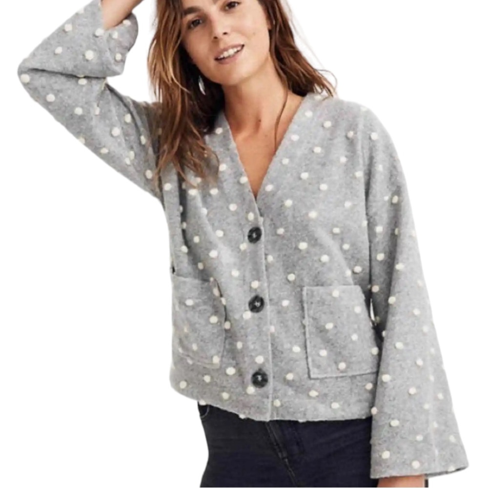 Texture & Thread Madewell Women Boxy Bobble Cardigan Grey White Size Small